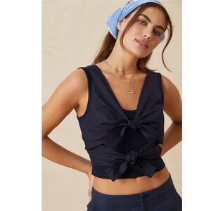 Anthropologie || Sunday in Brooklyn Bow Front Tank Top Ribbed Navy‎ Small NWT